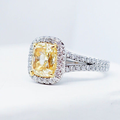 "ENGR02976" Fancy Yellow Cushion Diamond Ring