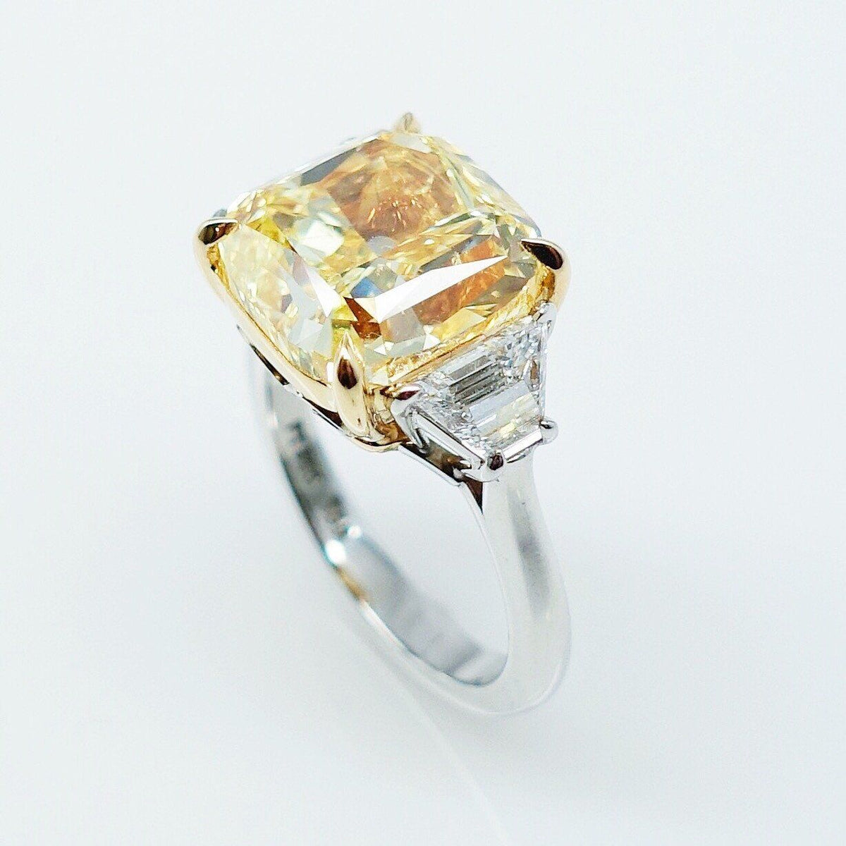 "ENGR03132" Three Stone Fancy Yellow Cushion Cut Ring