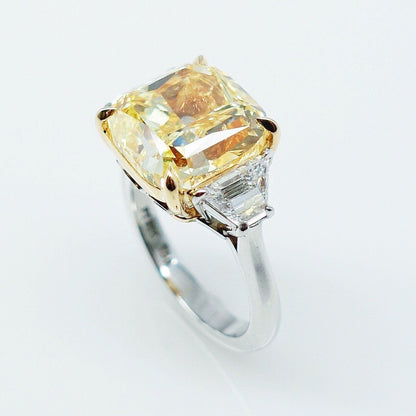 "ENGR03132" Three Stone Fancy Yellow Cushion Cut Ring