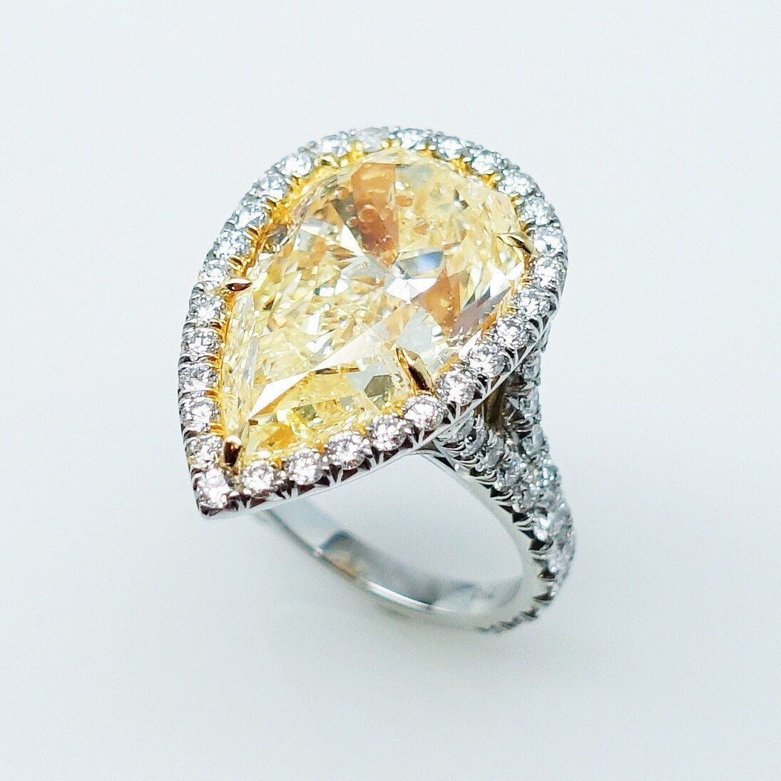 "ENGR03131" Fancy Yellow Important Pear Cut Pave Halo Ring